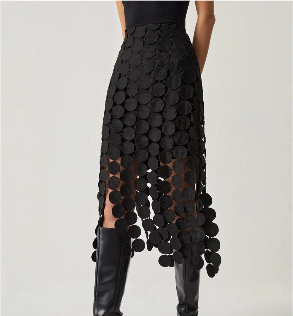 NWT Commense Laser Cut Multi Circle Double Layered Skirt Sz XS